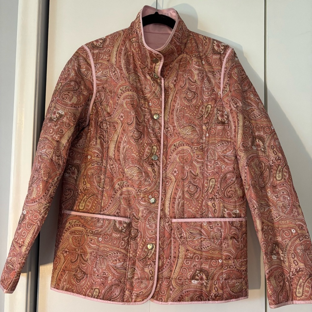 Liz Claiborne Women’s Small Reversible Quilted Jacket Pink Paisley - Picture 2 of 8